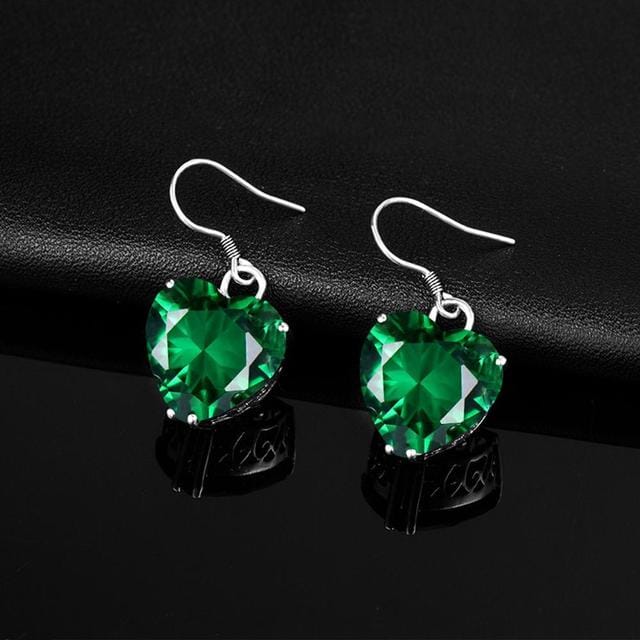 Heart Shape Emerald Drop Earrings - 925 Sterling SilverEarrings