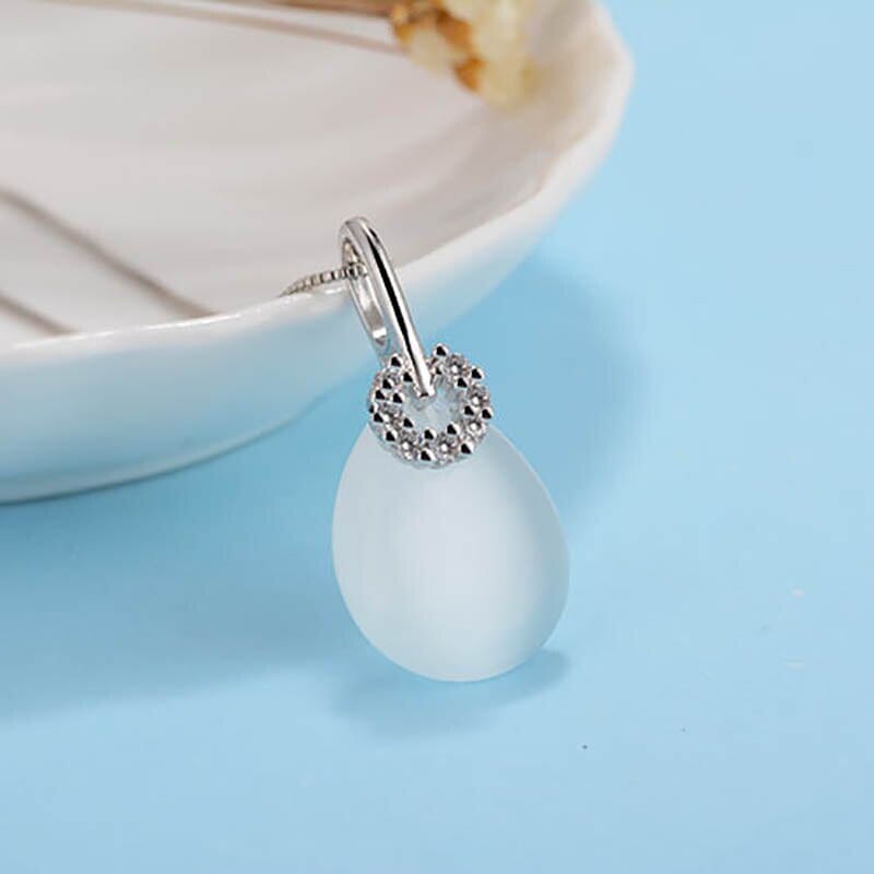 Fashion Water Drop Shaped Cat Eye Stone Necklace - 925 Sterling SilverNecklace