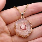 Fashion Natural Slice Druzy Pendant Necklace Gold Color ChainNecklace