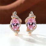 Simple Fashion Crystal Oval Stone Wedding Hoop EarringsEarringsPink