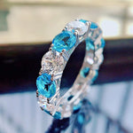 Round Cut Diamond and Aquamarine Ring - 925 Sterling SilverRing6