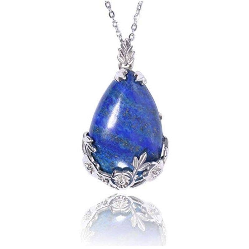 Teardrop Inlaid Flower Pendant Natural Healing Crystal (PENDANT ONLY)Necklace