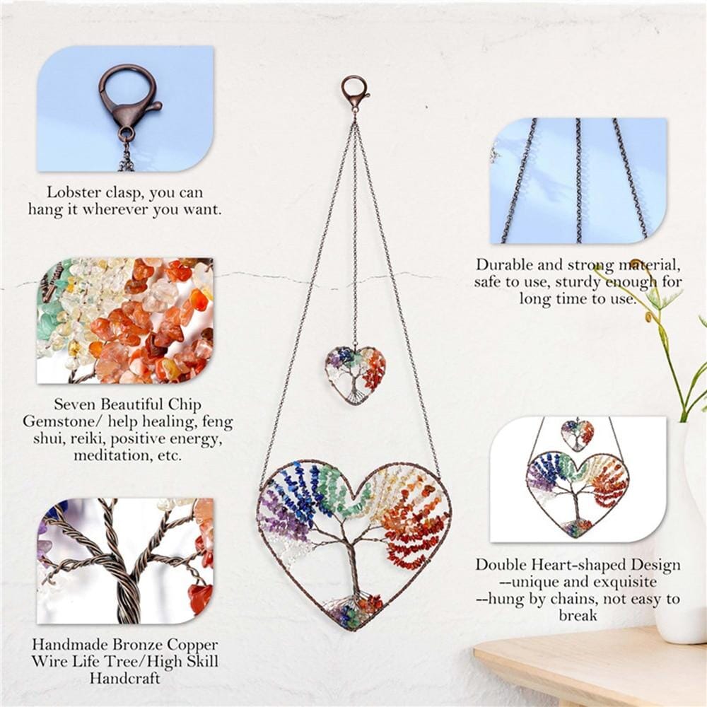 Natural Gemstone Tree of Life Feng Shui Heart Hanging OrnamentHome Decor