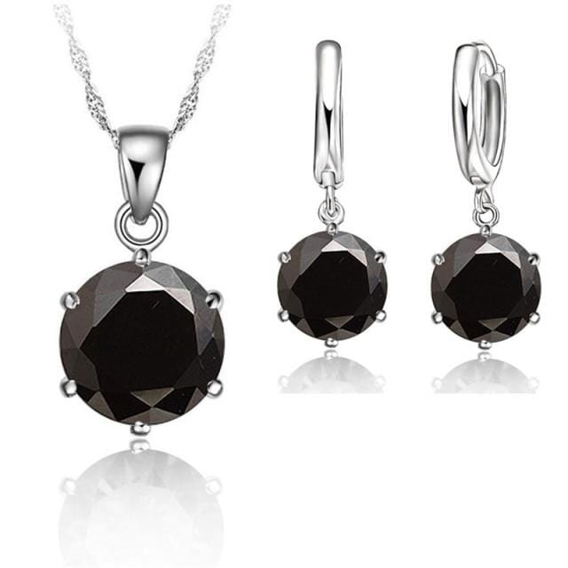 Crystal Earrings & Pendant Necklace - 925 Sterling SilverJewelry SetBlack