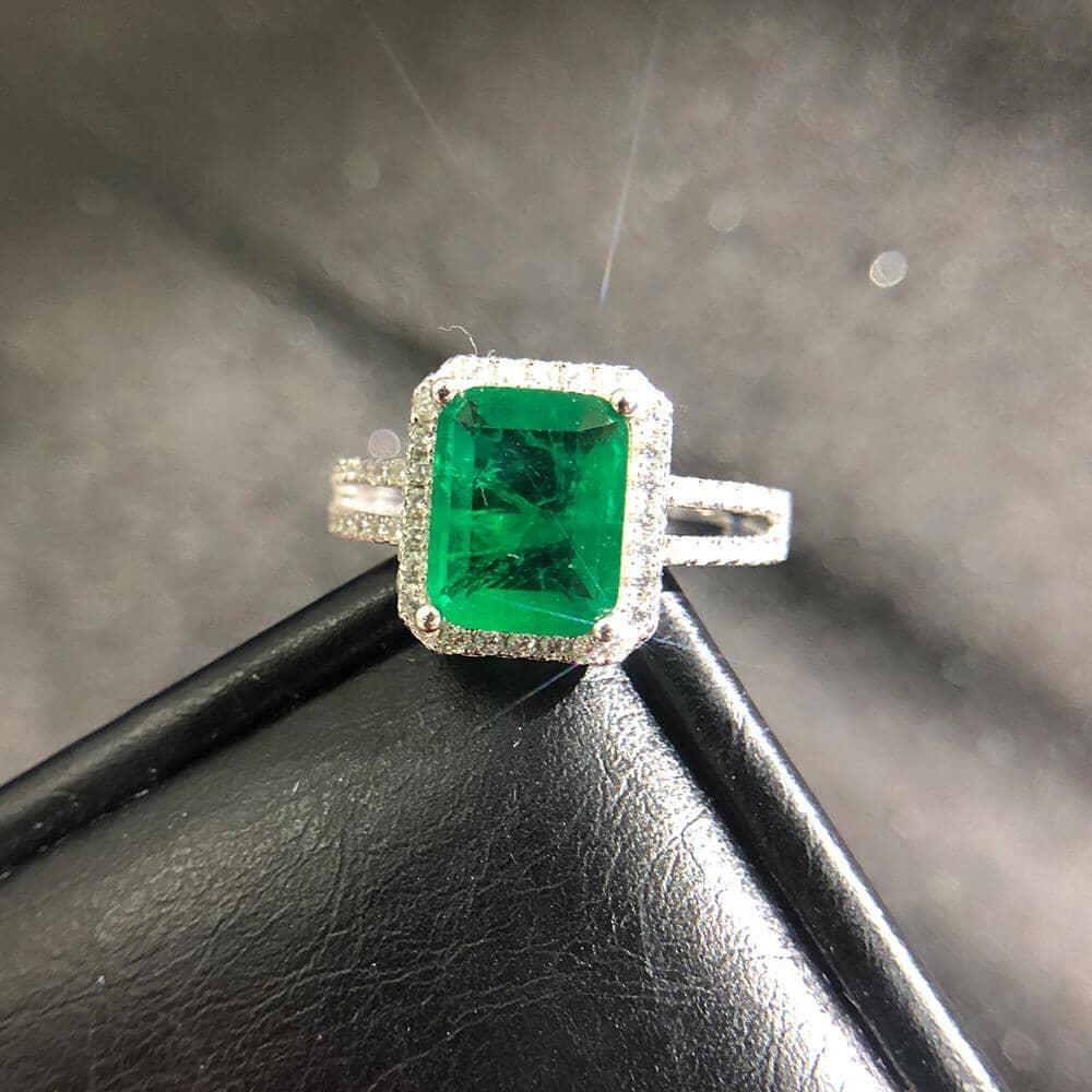 Emerald White Topaz Square Cocktail Ring - 925 Sterling SilverRing