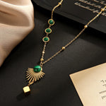 Sun Stainless Steel Green Stone Beads Chain NecklaceNecklace