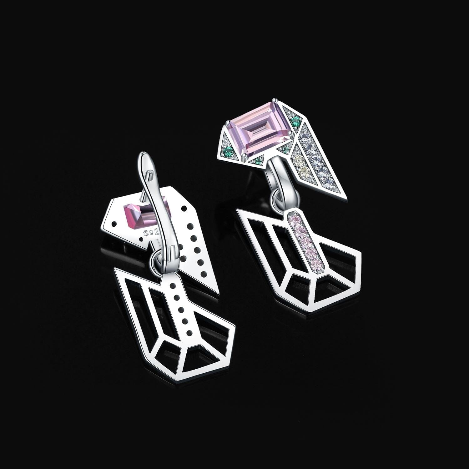 Geometric 6.4ct Emerald Cut Pink Earrings - 925 Sterling SilverEarrings