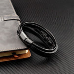 WWJD Black Cross Woven Leather With Stainless Steel Charm BraceletBracelet