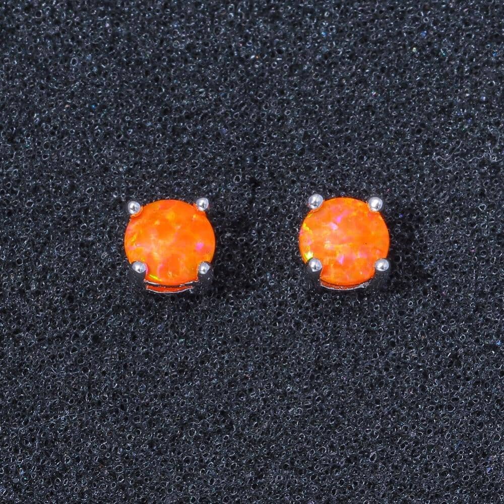 Orange Fire Opal Round Shape Stud EarringsEarrings