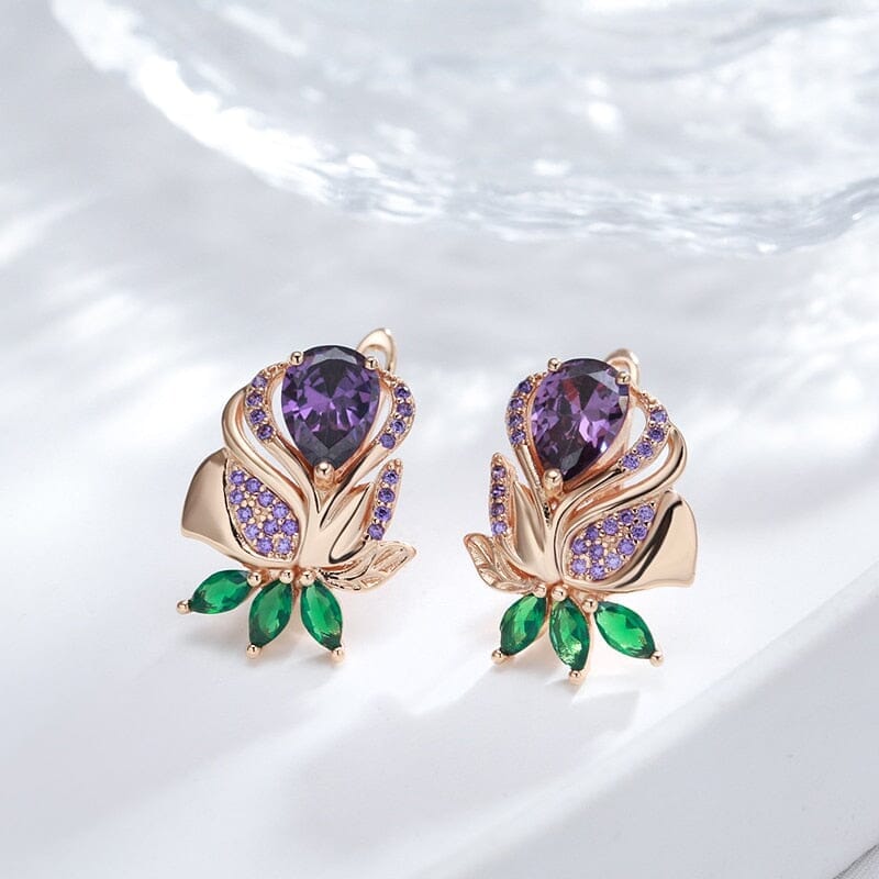 Purple Rose Flower Amethyst Drop EarringsEarrings