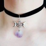 Amethyst Crystal Wire Wrapped Moon Gothic NecklaceNecklaceA5