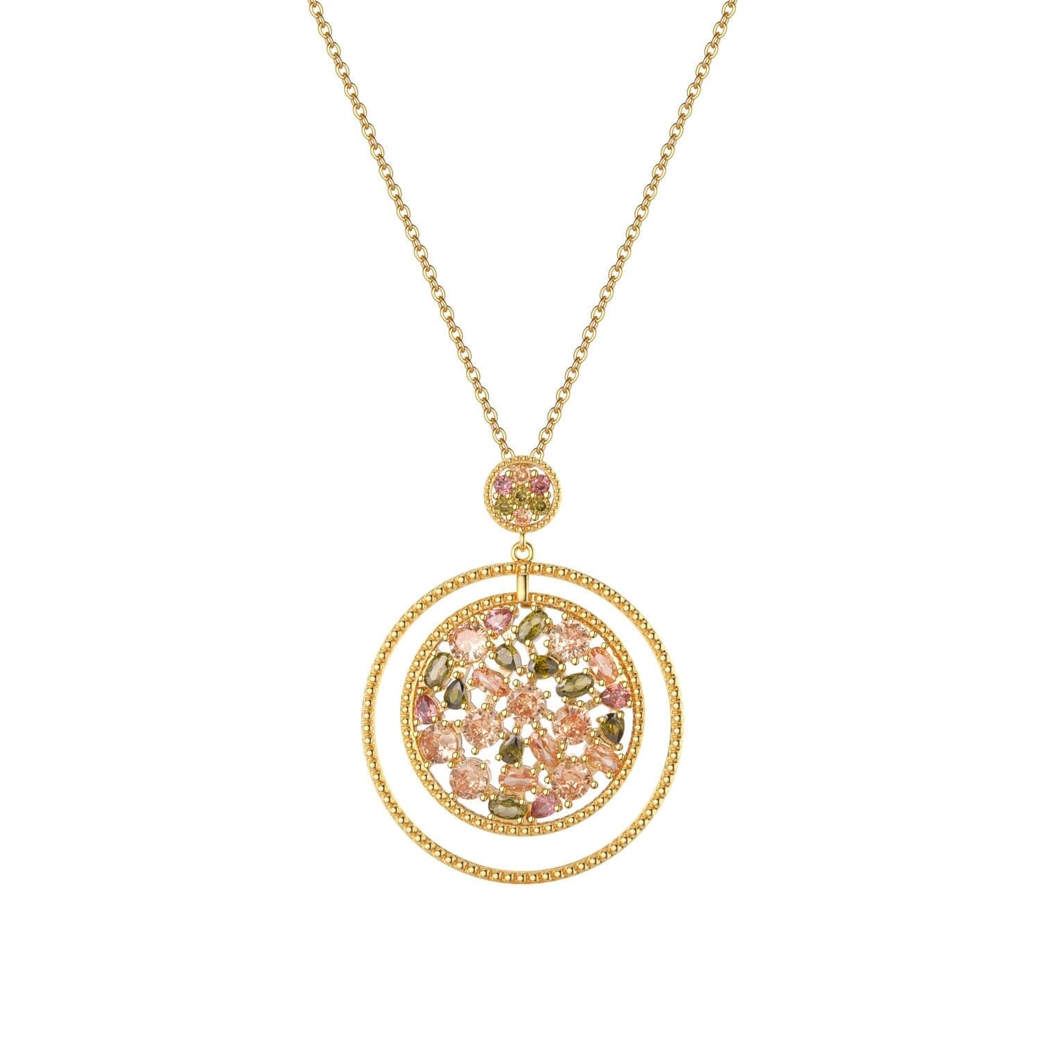 Promise Open Circle Crystals Pendant NecklaceGOLD COLORFUL