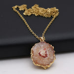 Fashion Natural Slice Druzy Pendant Necklace Gold Color ChainNecklace