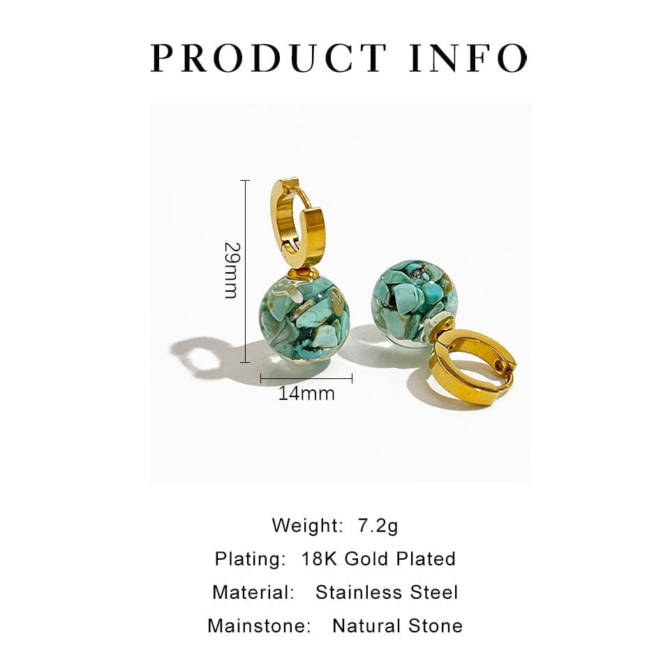 Unique Gold Plated Stainless Steel Transparent Ball Turquoise Hoop EarringsEarrings