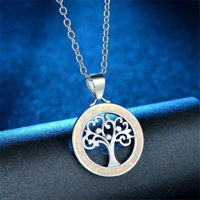 Tree of Life Fire Opal Round NecklaceNecklace