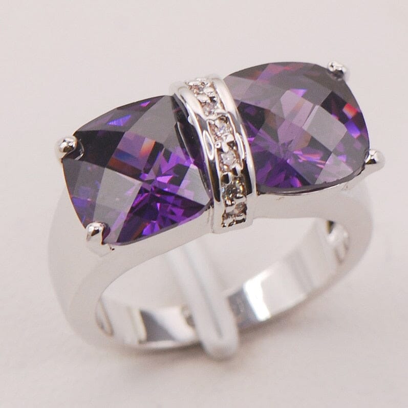 Purple Amethyst Crystal Zircon Bowknot Ring - 925 Sterling SilverRing6
