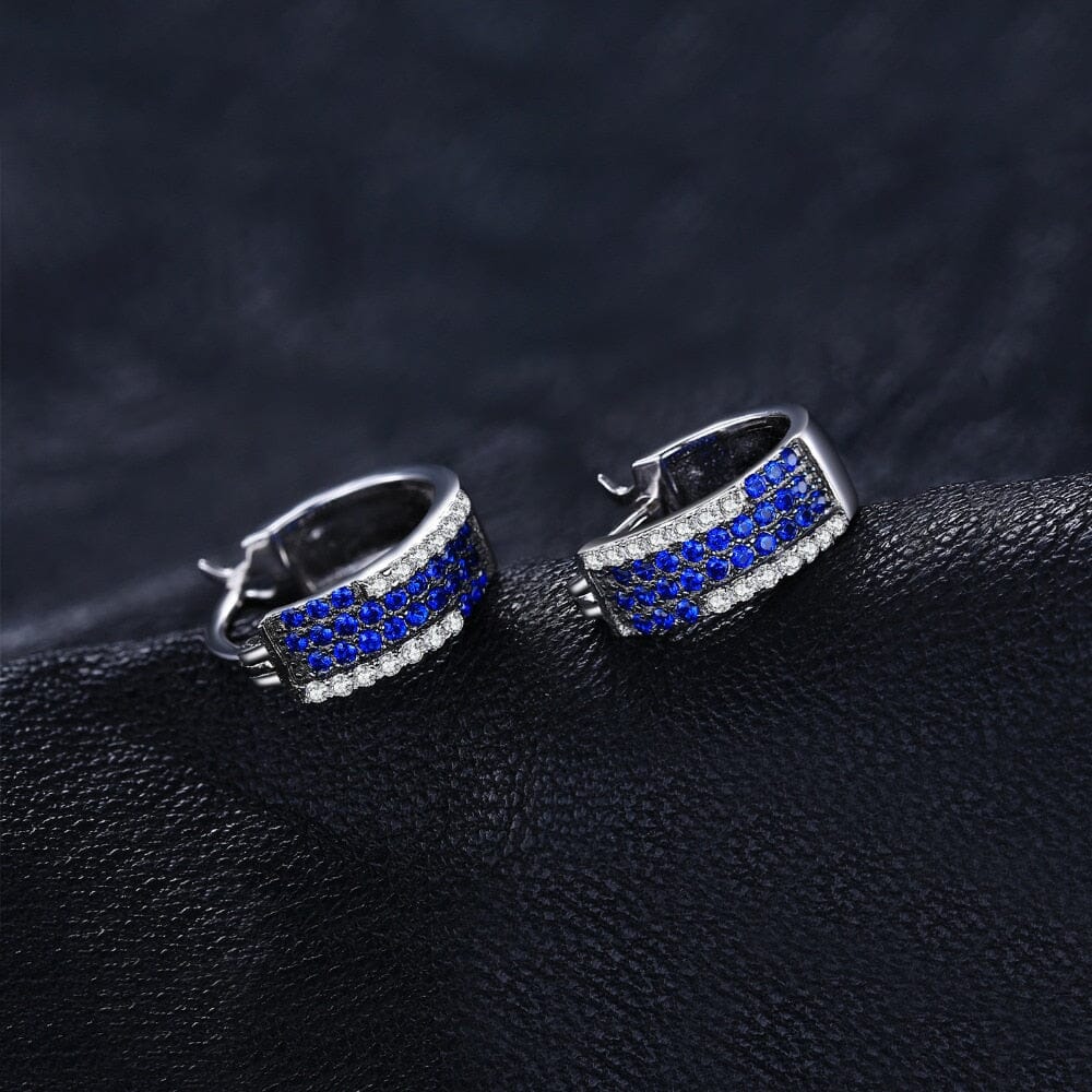 Fashion Created Blue Sapphire Stud Earrings - 925 Sterling SilverEarrings