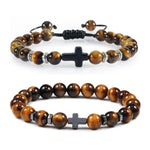 WWJD Energy Tiger Eye Stone Black Lava Cross Beads BraceletBracelet