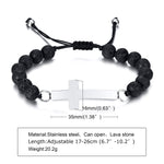 WWJD Simple Cross 8MM Black Volcanic Rock Stone Beads BraceletBracelet