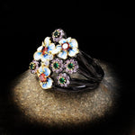 New Gorgeous Black Enamel Exaggerated Flower Ring - 925 Sterling SilverRing