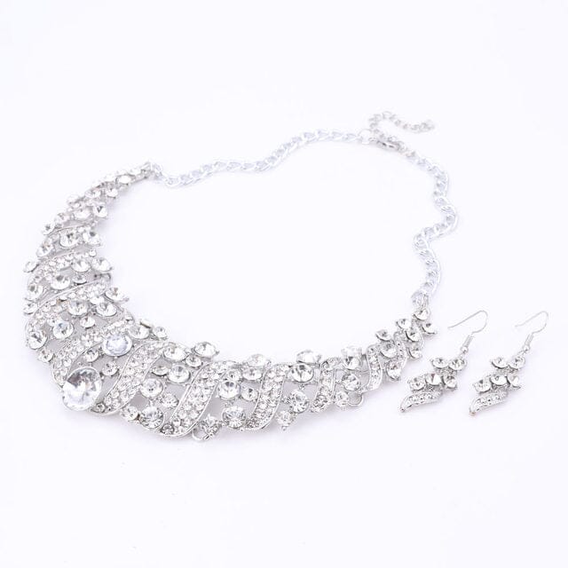 Stylish Crystal Necklace Jewelry SetJewelry SetWhite Silver