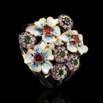 New Gorgeous Black Enamel Exaggerated Flower Ring - 925 Sterling SilverRing6