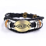 WWJD Fish Leather Bracelet Jesus Religious Braided BraceletBracelet