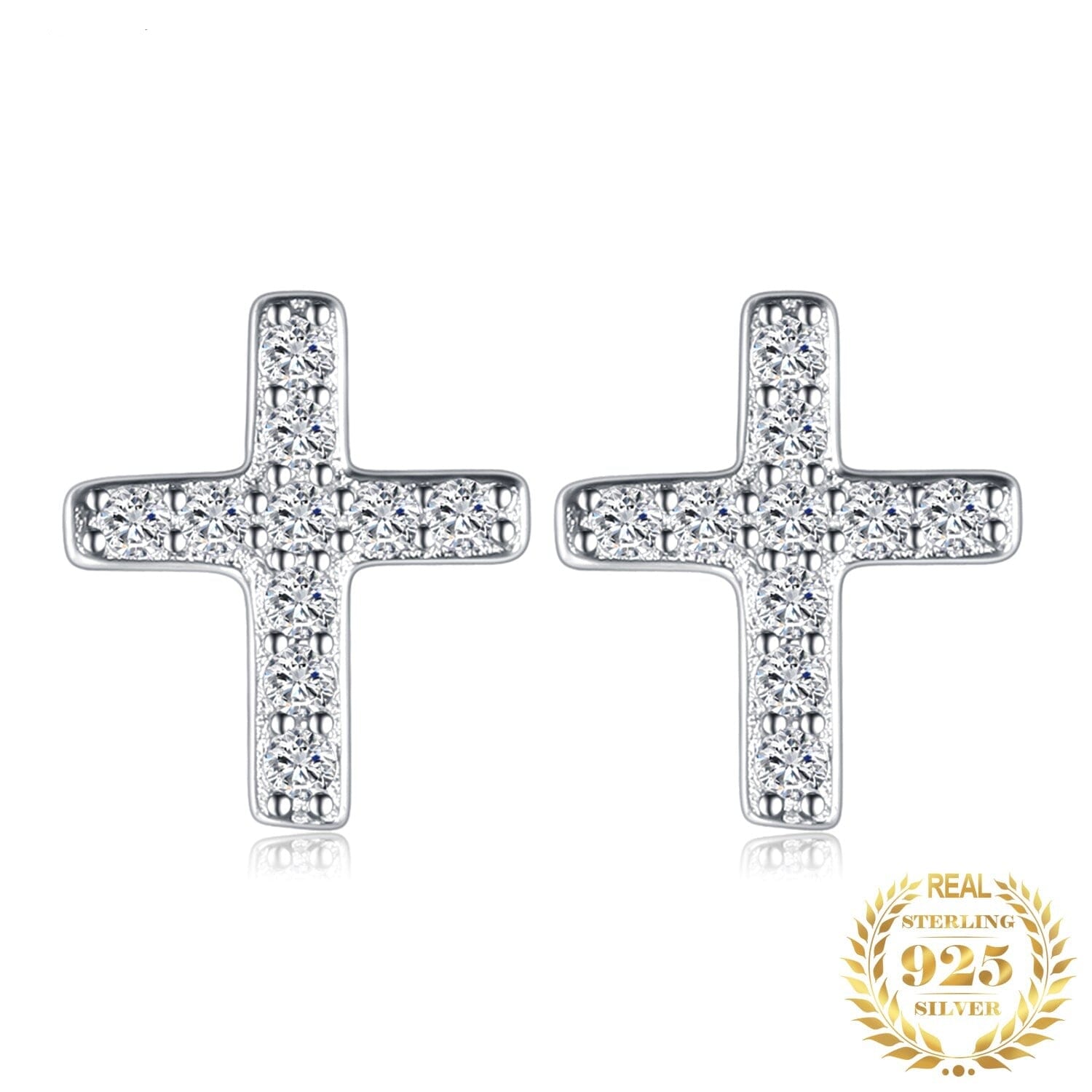 Cross Diamond Stud Earrings - 925 Sterling SilverEarrings