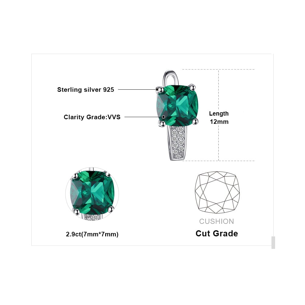 Cushion Cut Emerald Clip Earrings - 925 Sterling SilverEarrings