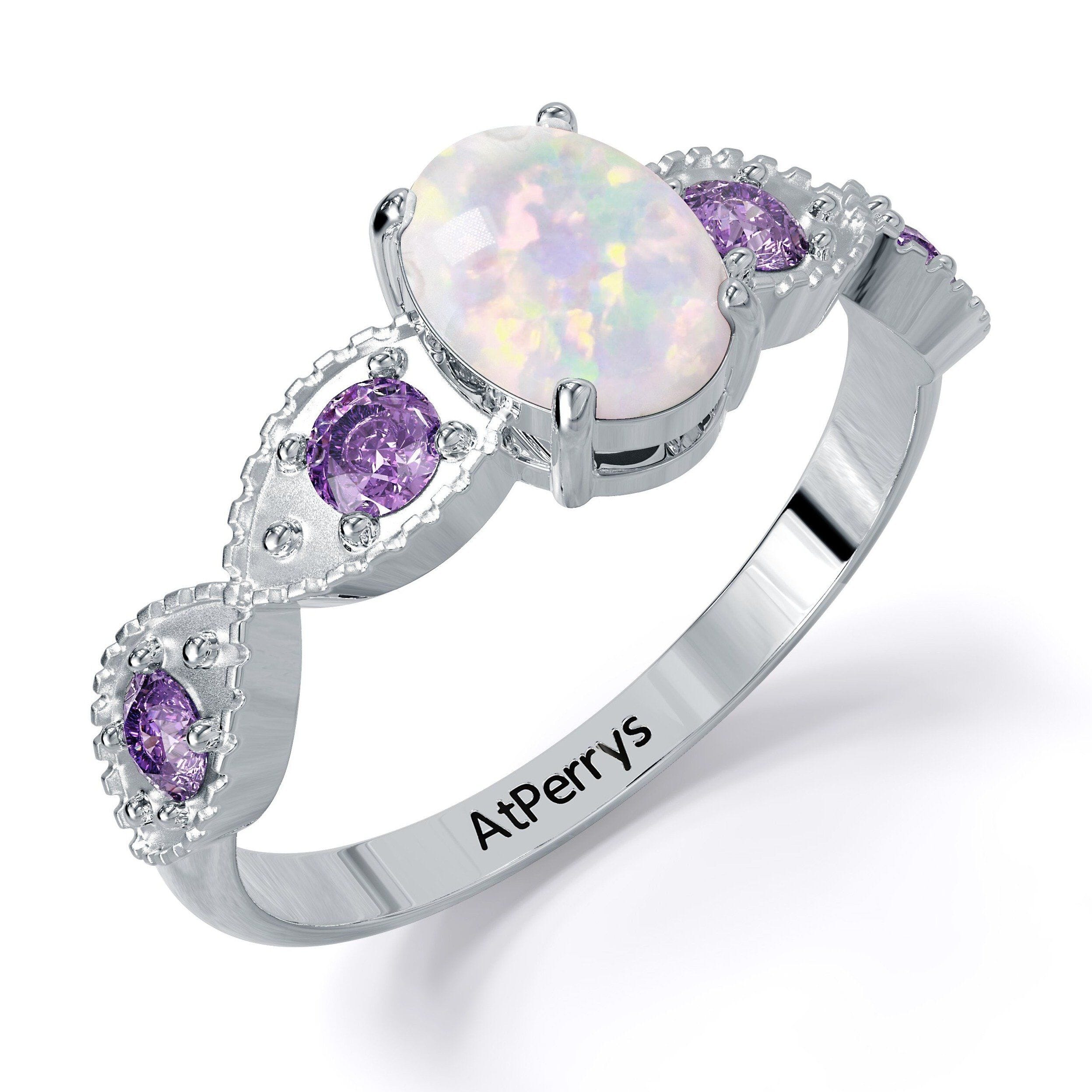 White Fire Opal Amethyst RingRing8