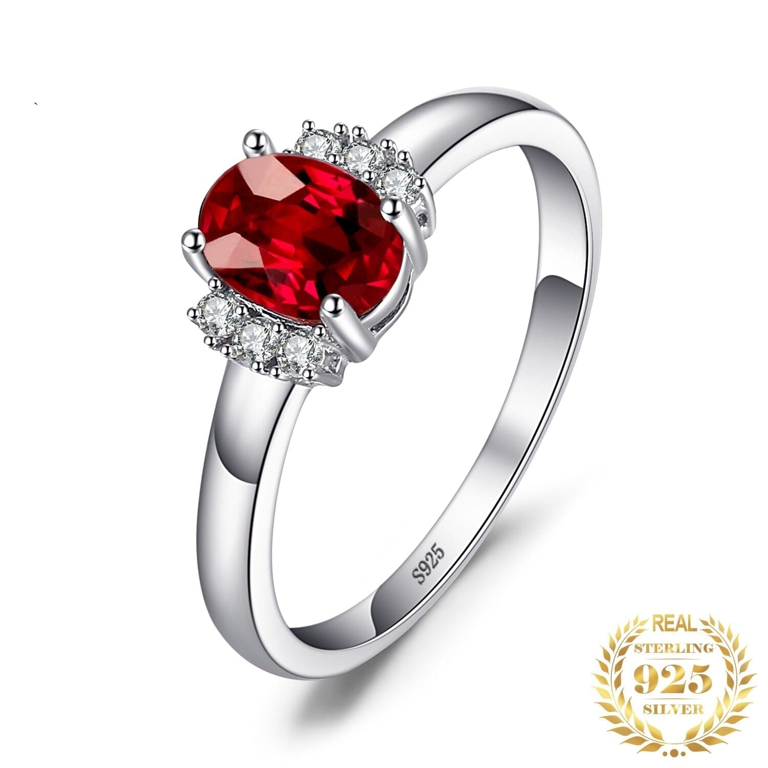 Oval Natural Red Garnet Ring - 925 Sterling SilverRing7