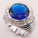 Round Blue Sapphire Crystal Zircon Fashion Ring - 925 Sterling SilverRing6