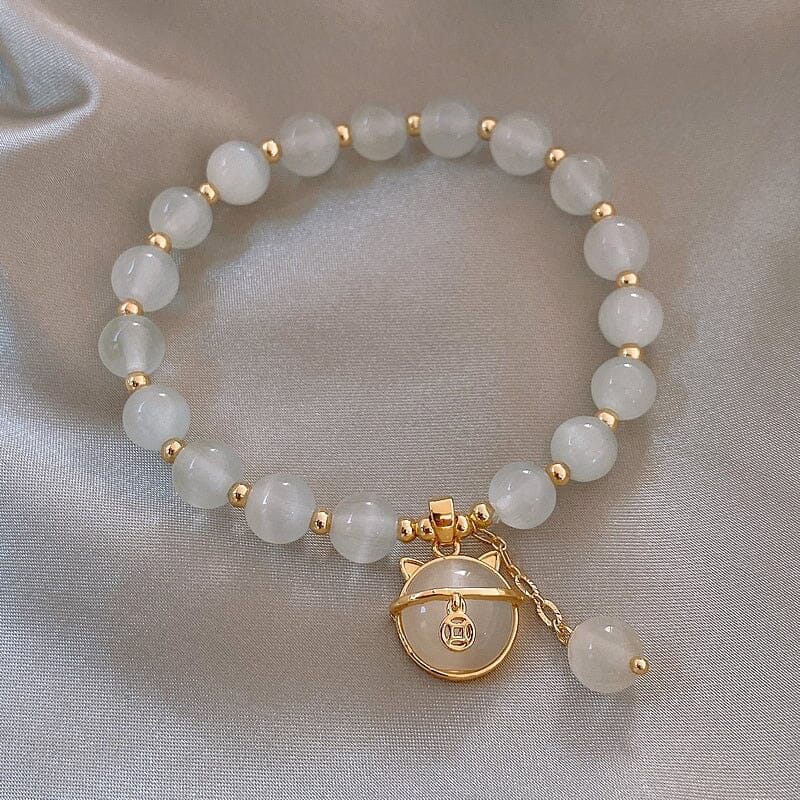 Elegant Opal Coin Cat Pendant Charm BraceletBracelet