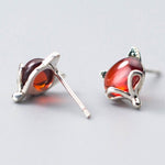 Lady Fashion Ruby Stone Fox Stud Earrings - 100% 925 Sterling SilverEarrings