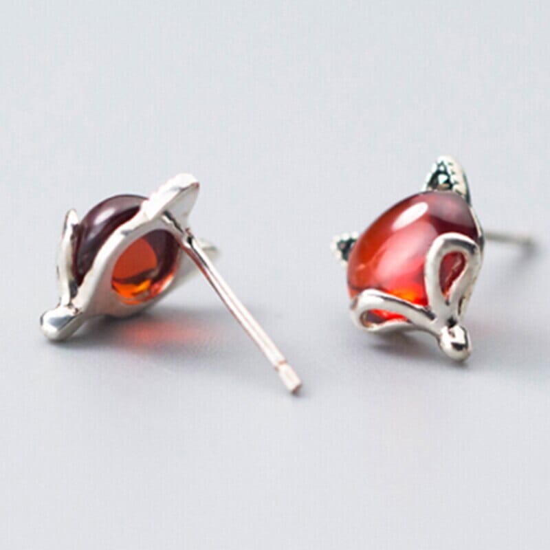 Lady Fashion Ruby Stone Fox Stud Earrings - 100% 925 Sterling SilverEarrings