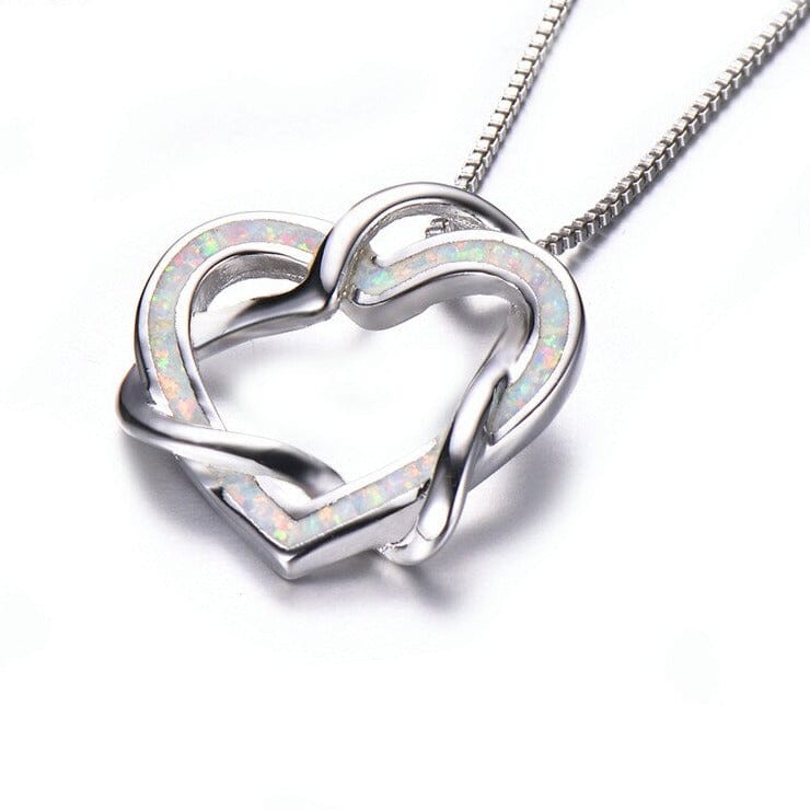 Infinity Love Heart Blue White Fire Opal Pendant Necklace - 925 Sterling SilverNecklace