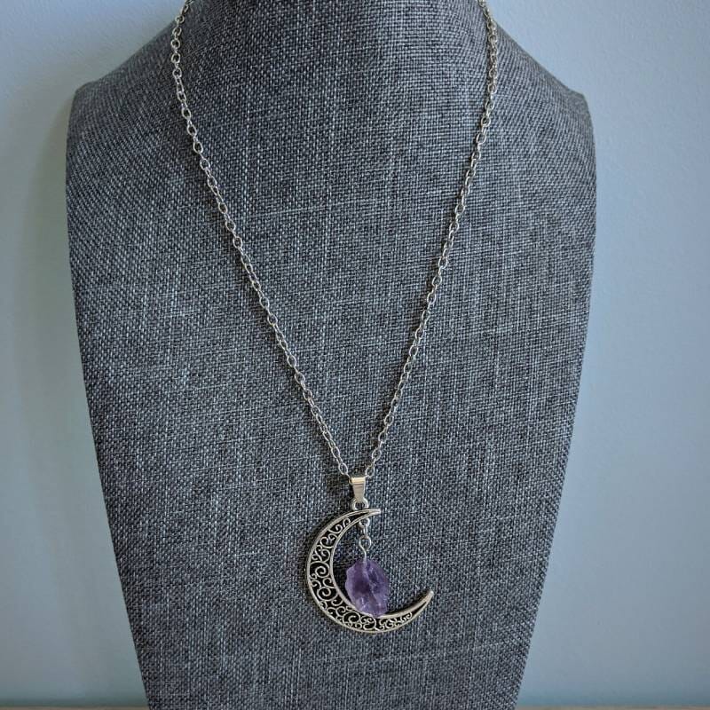 Amethyst Crystal Wire Wrapped Moon Gothic NecklaceNecklaceA1