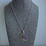 Amethyst Crystal Wire Wrapped Moon Gothic NecklaceNecklaceA1