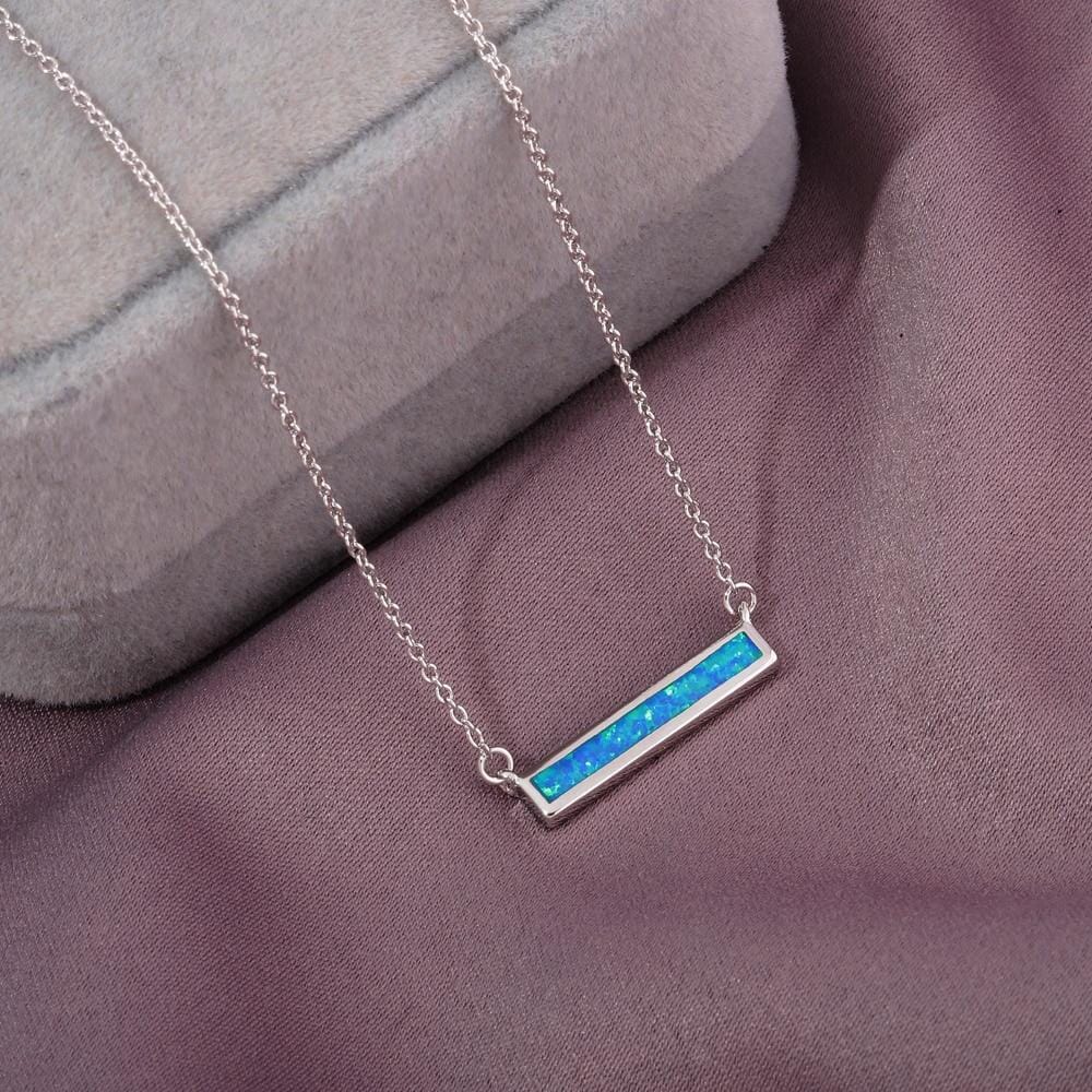 Rectangular Blue and White Fire Opal Silver NecklaceNecklace