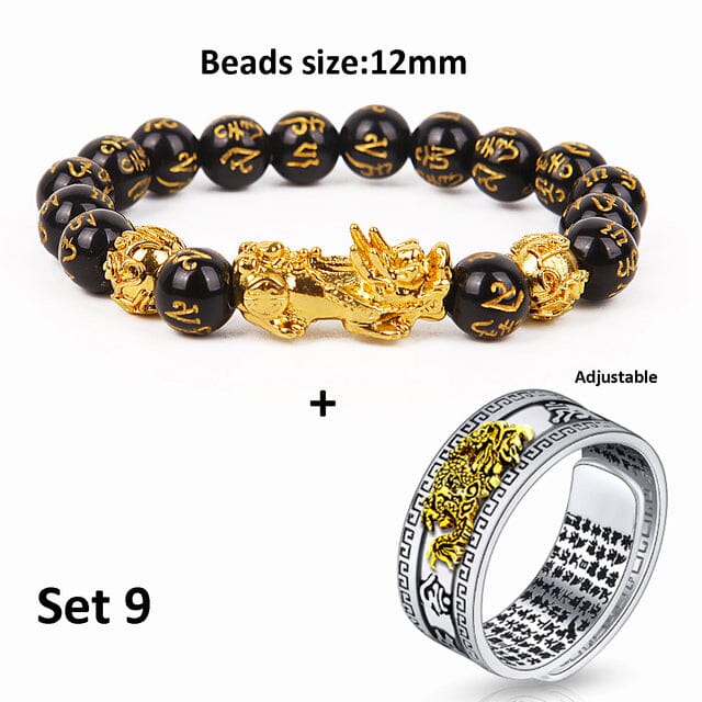Wealth and Lucky Adjustable Ring and Beaded BraceletJewelry SetSet 9