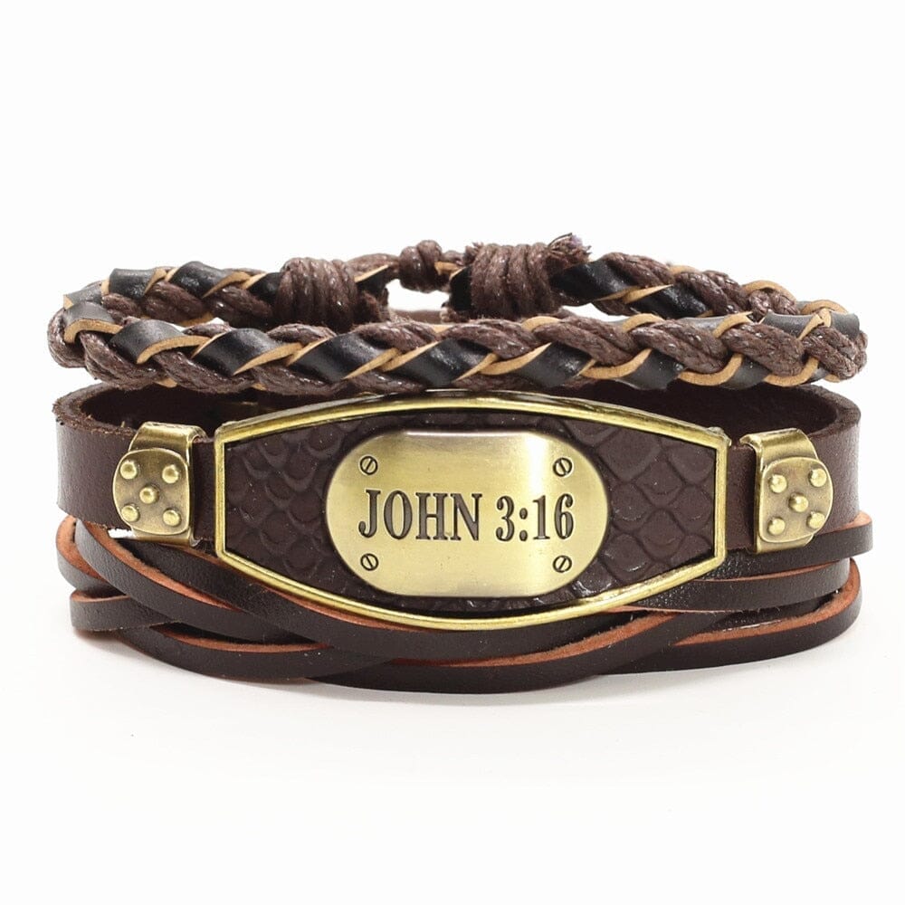 WWJD JOHN 3:16 Charm Men Genuine Leather BraceletBraceletstyle 1
