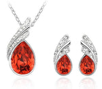Austria Crystal Water Drop Leaves - A Pair of Earrings and a Necklace - Free ShippingEarringsSilver Red