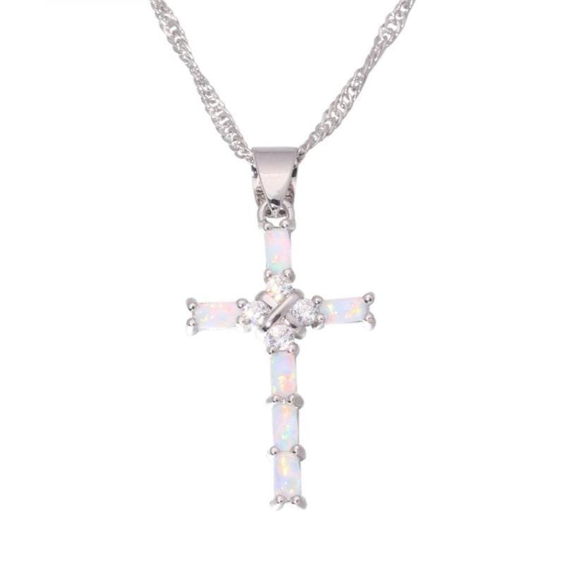 Fire Opal Cross NecklaceNecklaceWhite Opal