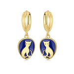 Blue Enameled Cat Design Earrings - 925 Sterling SilverEarrings