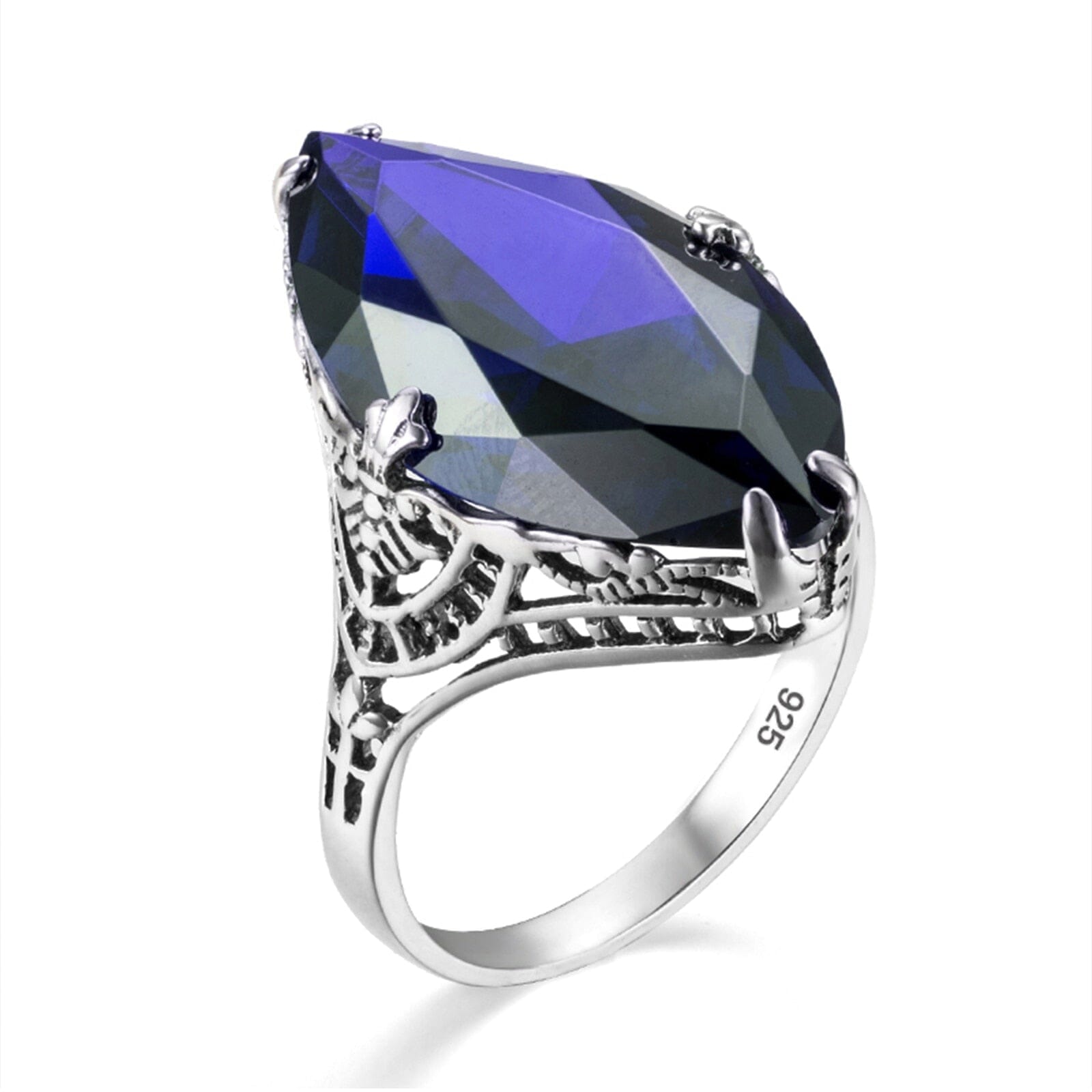 Huge Elegant Emerald Ruby Sapphire Ring - 925 Sterling SilverRing5Sapphire L
