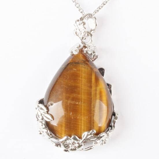 Teardrop Inlaid Flower Pendant Natural Healing Crystal (PENDANT ONLY)NecklaceTiger Eye