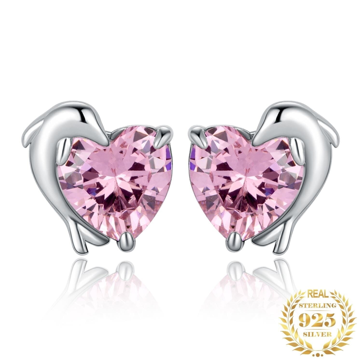 Love Heart Dolphin 5.8ct Pink Morganite Stud Earrings - S925 Sterling SilverEarrings