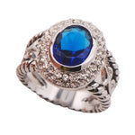 Elegant Blue Crystal Sapphire CZ Ring - 925 Sterling SilverRing