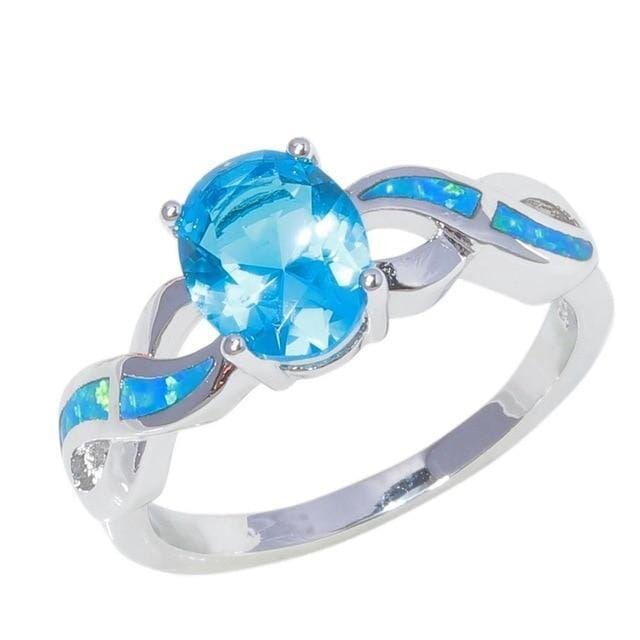 Round Blue and Pink Fire Opal RingRing6Blue