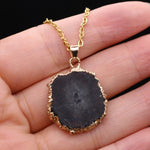 Fashion Natural Slice Druzy Pendant Necklace Gold Color ChainNecklace